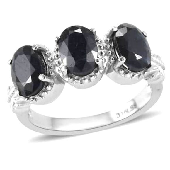 Midnight Sapphire 3 stone Ring - Picture 1 of 16